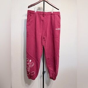Walt Disney World Mickey Mouse Embroidered 100% Cotton Red Sweatpants - Large